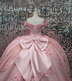 Rosa Off Schulter Ballkleid Quinceanera Kleider 3D Applikationen Korsett Kleid Y6791