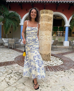 Glamoroso vestido de fiesta floral con tirantes finos, elegante vestido de noche floral Y2118