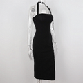 Schwarzes Neckholder-Ballkleid mit Schlitz für Damen, sexy schwarzes ärmelloses Abendkleid Y1161