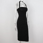 Schwarzes Neckholder-Ballkleid mit Schlitz für Damen, sexy schwarzes ärmelloses Abendkleid Y1161
