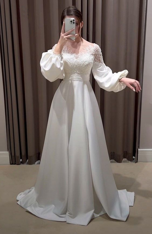 Vestido de novia blanco encantador de corte A, vestido de novia blanco Y5574