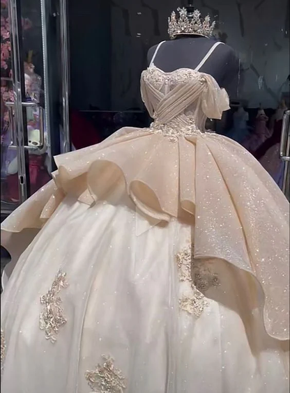Luxury Quinceanera Dresses Applique Corset Ball Gown Prom Sweet 16 Dress Y4144