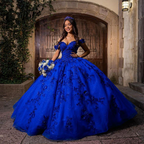 Vestidos de quinceañera azul rey para dulces 15 años, vestido de baile con hombros descubiertos Y2726