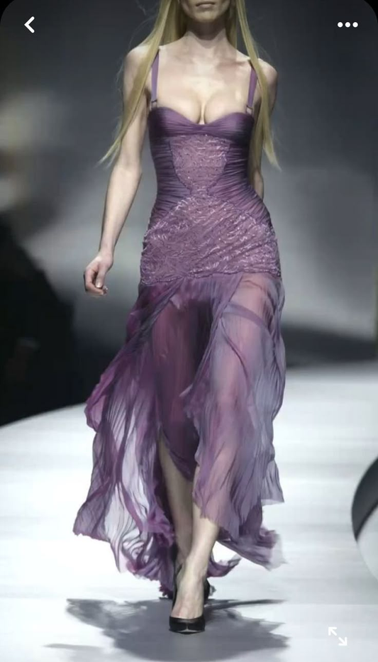 Vintage Purple Tulle Lace Mermaid Evening Dress Formal Prom Dress Y8447