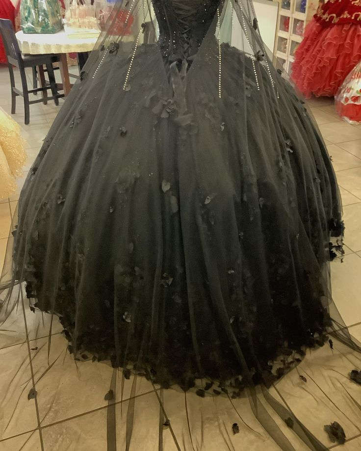 Schwarzes Ballkleid Quinceanera-Kleid mit Blumen, Sweet 16-Kleider Y5753