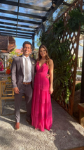 Großzügiges Hot Pink V-Ausschnitt Ärmelloses Ballkleid Abendkleid Y1314