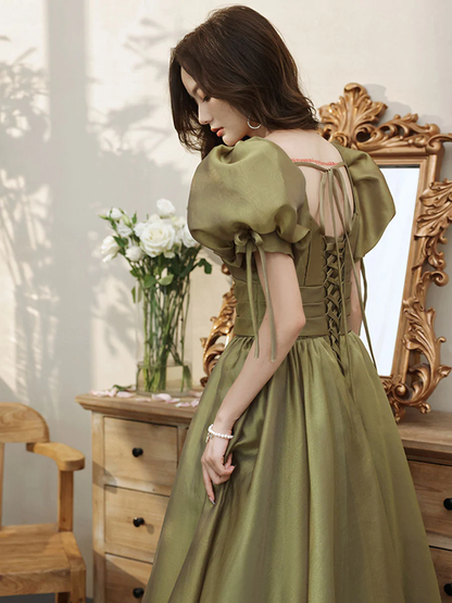 Einfaches grünes langes Ballkleid aus Tüll mit V-Ausschnitt, grüne Abendkleider Y1872