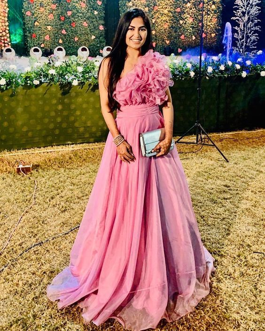 Vestido de noche elegante de corte A con un solo hombro Y5983