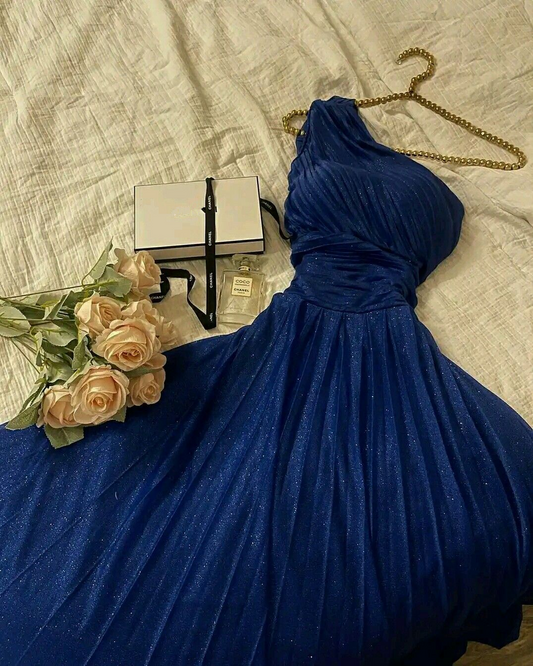 Glitter Blue One Shoulder Prom Dress Blue Evening Dress Y4635