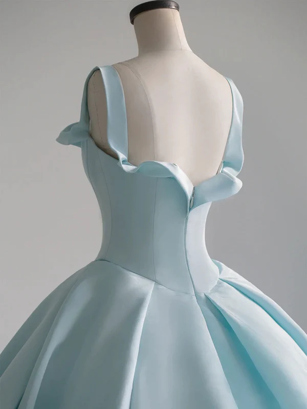 Vestido largo de satén azul para gala, vestido azul de quinceañera Y392