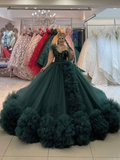 Lujoso vestido de fiesta de tul verde, vestido de quinceañera Y6576