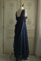 Vintage Marineblau Chiffon A-Linie Ballkleid Abendkleid Y8292