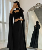 Elegantes, hochgeschlossenes, herzförmiger Ausschnitt, bodenlanges, schwarzes, langes Abendkleid aus Crêpe Y4853