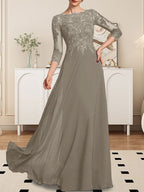 Vestido de gasa con encaje y lentejuelas para madre de la novia, corte A, largo hasta el suelo