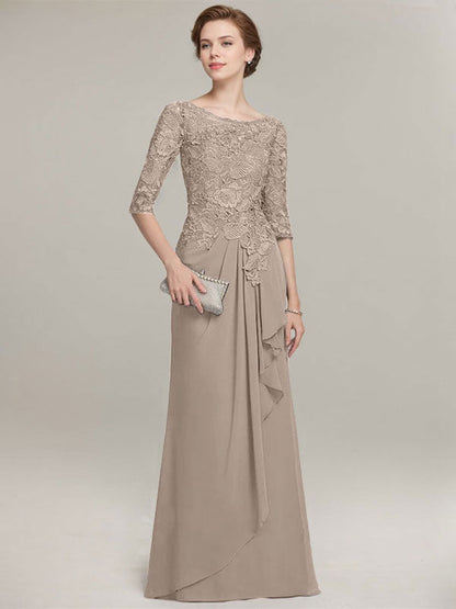 Vestido de gasa con encaje, corte A, escote ilusión, largo hasta el suelo, para madre de la novia con volantes en cascada