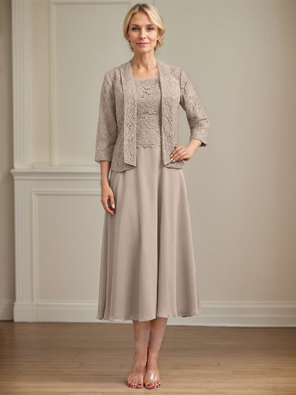 Vestido de gasa con encaje y escote redondo hasta la rodilla para madre de la novia