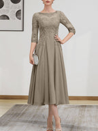 Vestido de gasa con encaje, corte A, ilusión, largo hasta la rodilla, para madre de la novia, con lentejuelas y abalorios