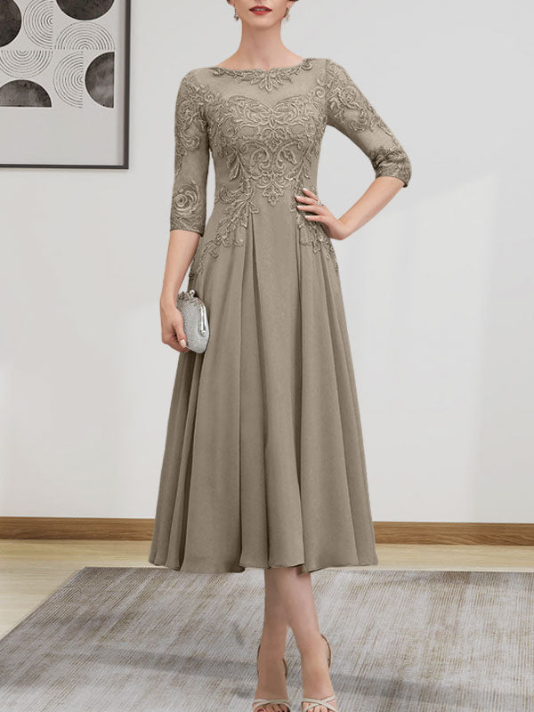 Vestido de gasa con encaje, corte A, ilusión, largo hasta la rodilla, para madre de la novia, con lentejuelas y abalorios