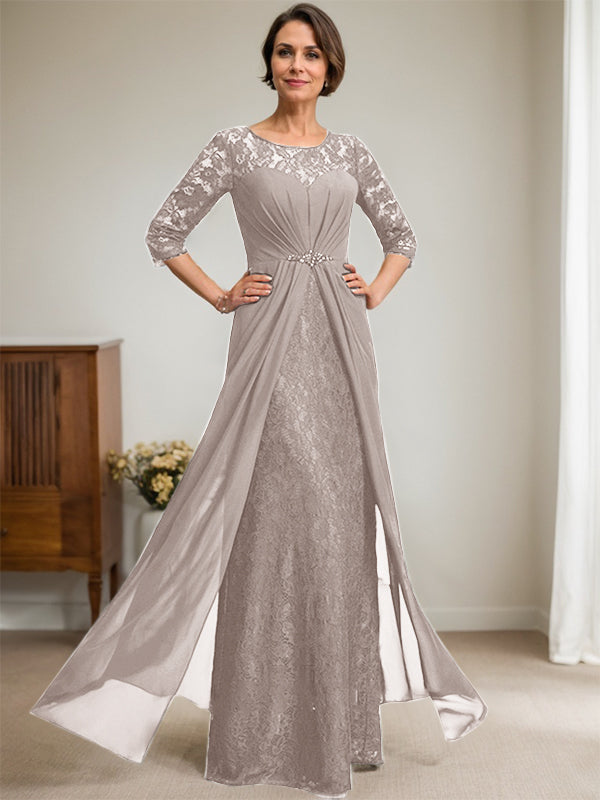 Vestido de gasa con encaje, ilusión, corte A, largo hasta el suelo, para madre de la novia, con volantes y cuentas