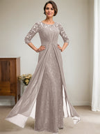 Vestido de gasa con encaje, ilusión, corte A, largo hasta el suelo, para madre de la novia, con volantes y cuentas