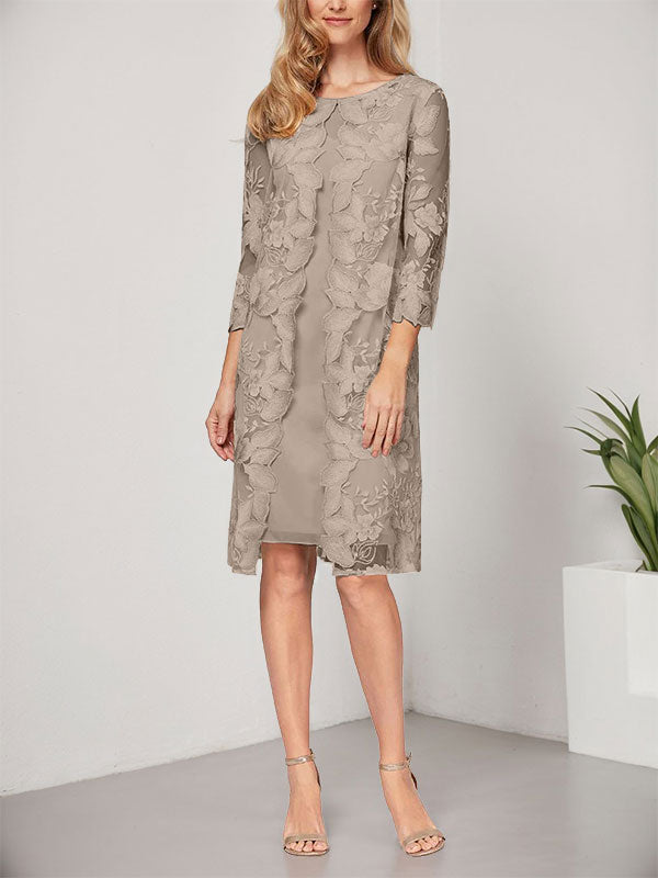 Vestido de gasa con encaje y corte en A hasta la rodilla para madre de la novia con chaqueta