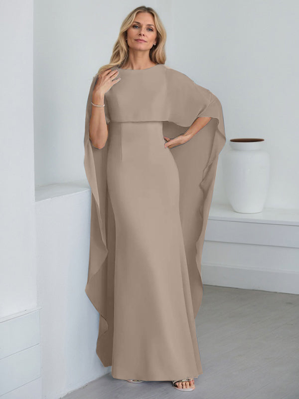 Vestido de gasa para madre de la novia, largo hasta el suelo, con escote redondo y volantes en cascada