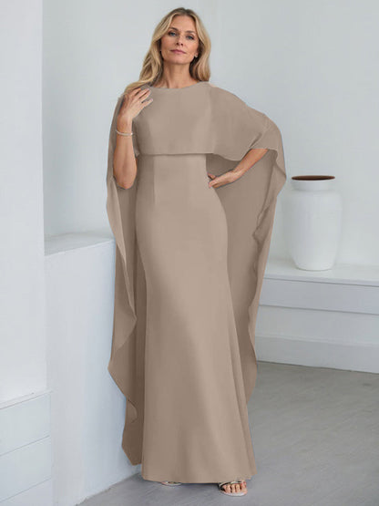 Sheath Scoop Floor-Length Chiffon Mother of the Bride Dress With Cascading Ruffles