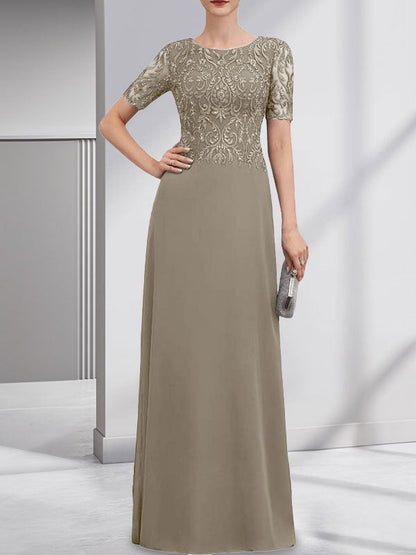 Vestido de gasa con encaje y lentejuelas para madre de la novia, corte A, largo hasta el suelo