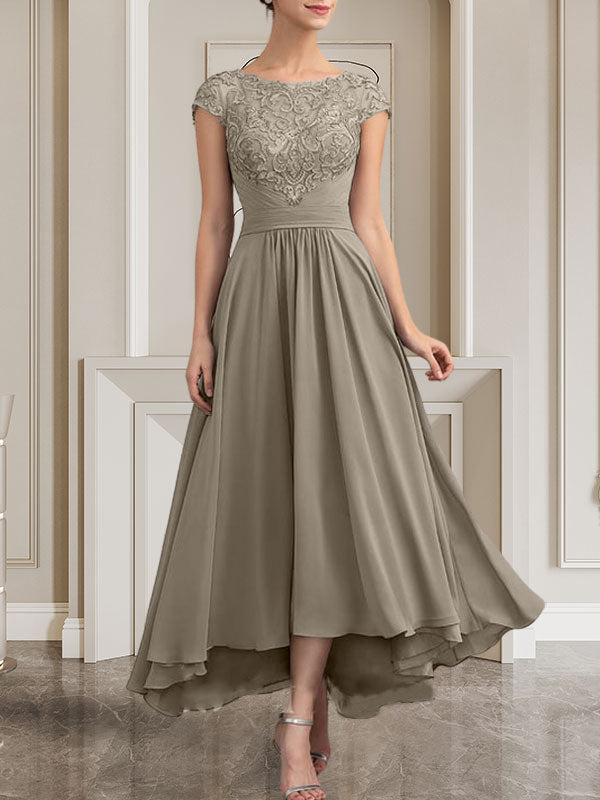 Vestido de gasa con encaje y lentejuelas para madre de la novia, corte A, largo hasta el suelo