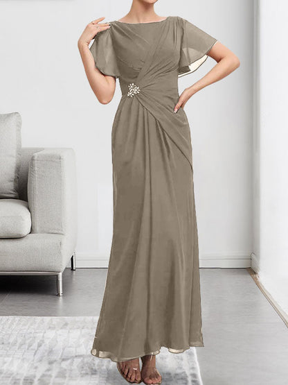 A-line Scoop Illusion Tea-Length Chiffon Lace Mother of the Bride Dress With Beading Sequins