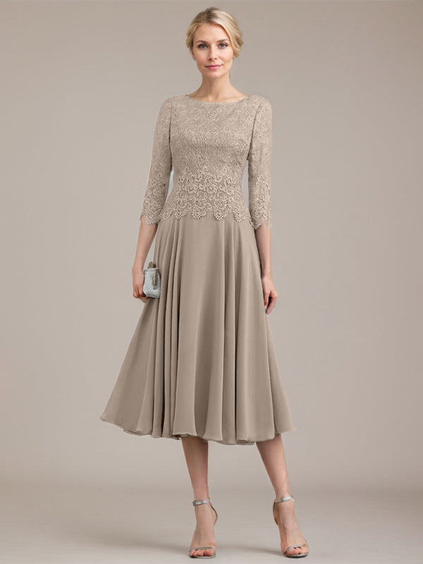 Vestido de gasa con encaje y escote redondo hasta la rodilla para madre de la novia