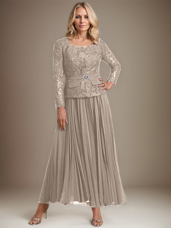 Vestido de gasa para madre de la novia con corte A, cuadrado, largo hasta los tobillos, con pliegues