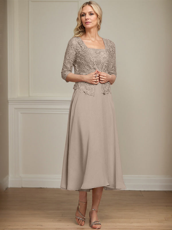 Vestido de gasa con encaje y lentejuelas para madre de la novia, corte A, largo hasta la rodilla