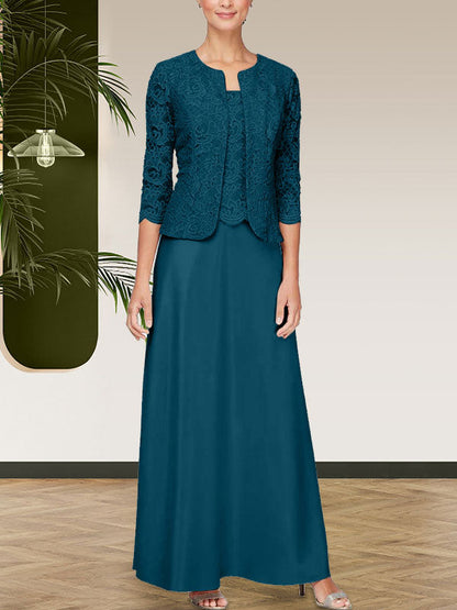 Jackenkleid aus Glitzerspitze und Satinrock mit offener Jacke