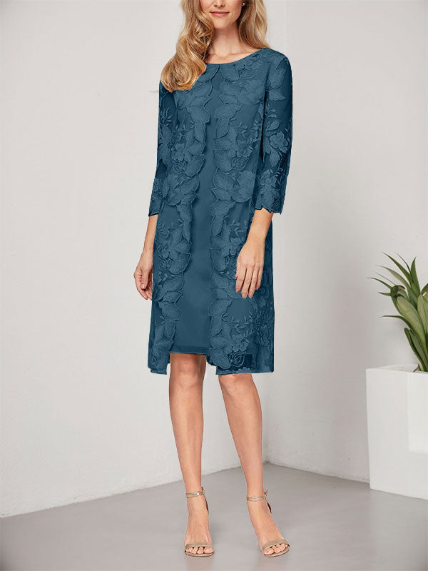 Vestido de gasa con encaje y corte en A hasta la rodilla para madre de la novia con chaqueta