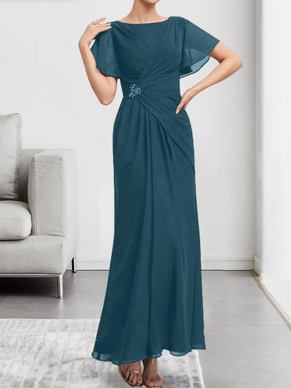 A-line Scoop Illusion Tea-Length Chiffon Lace Mother of the Bride Dress With Beading Sequins