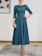 Vestido de gasa con encaje, corte A, ilusión, largo hasta la rodilla, para madre de la novia, con lentejuelas y abalorios