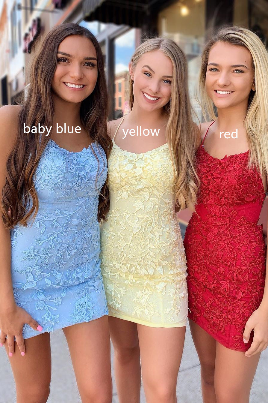 Enges rotes kurzes Homecoming-Kleid aus Spitze SYH29