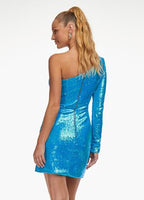 Blue Sequin Hoco Dress  One Sleeve Short Homecoming Dress SYH21