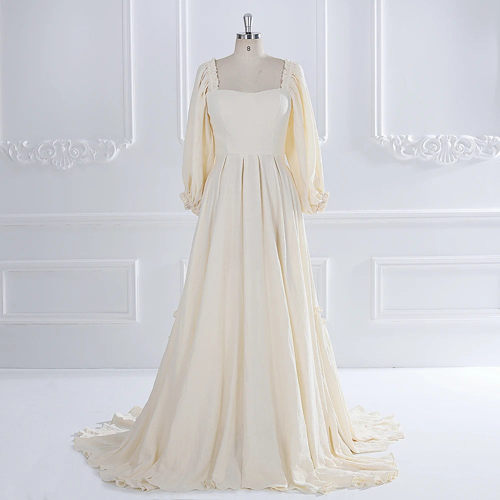 Timeless Square Neckline Long Sleeves Cotton Maxi Dress with Elastic Back Waist Photoshoot Dresses for Ladies YEWEN SY231072