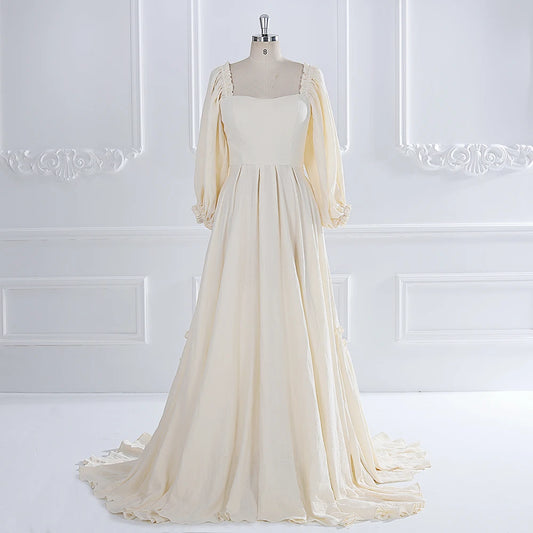 Timeless Square Neckline Long Sleeves Cotton Maxi Dress with Elastic Back Waist Photoshoot Dresses for Ladies YEWEN SY231072