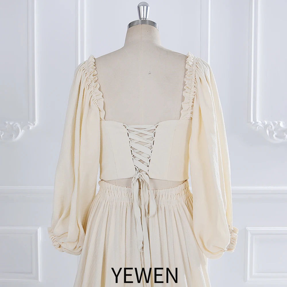 Timeless Square Neckline Long Sleeves Cotton Maxi Dress with Elastic Back Waist Photoshoot Dresses for Ladies YEWEN SY231072