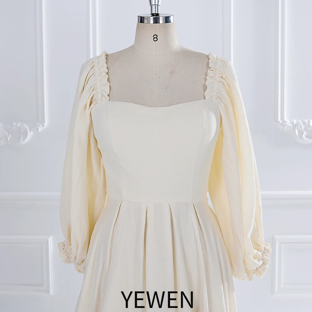 Timeless Square Neckline Long Sleeves Cotton Maxi Dress with Elastic Back Waist Photoshoot Dresses for Ladies YEWEN SY231072
