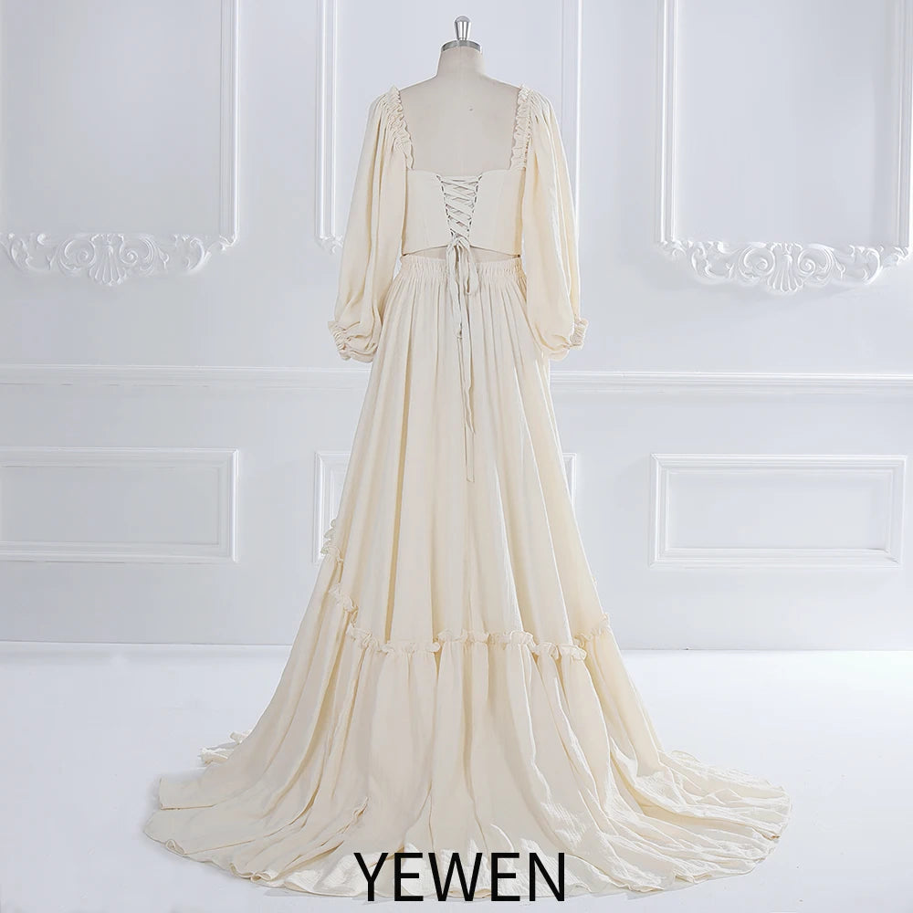 Timeless Square Neckline Long Sleeves Cotton Maxi Dress with Elastic Back Waist Photoshoot Dresses for Ladies YEWEN SY231072