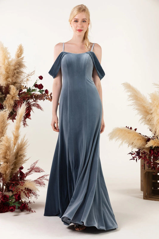 Sweep-Brush Train Velvet Bridesmaid Dress SCB7