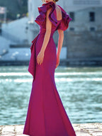 Vestidos de madre de la novia con corte trompeta/sirena, escote en V y largo hasta el suelo