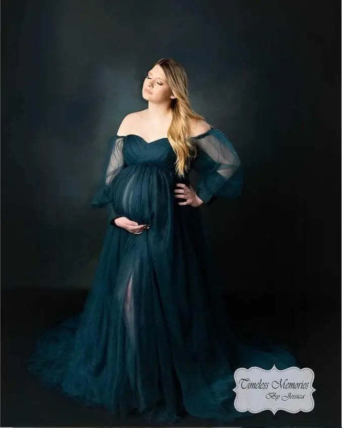 Tulle Off Shoulder Lace Up on Back Open Front Maternity Gown for Photo Shoot  Baby Shower Sunnderly