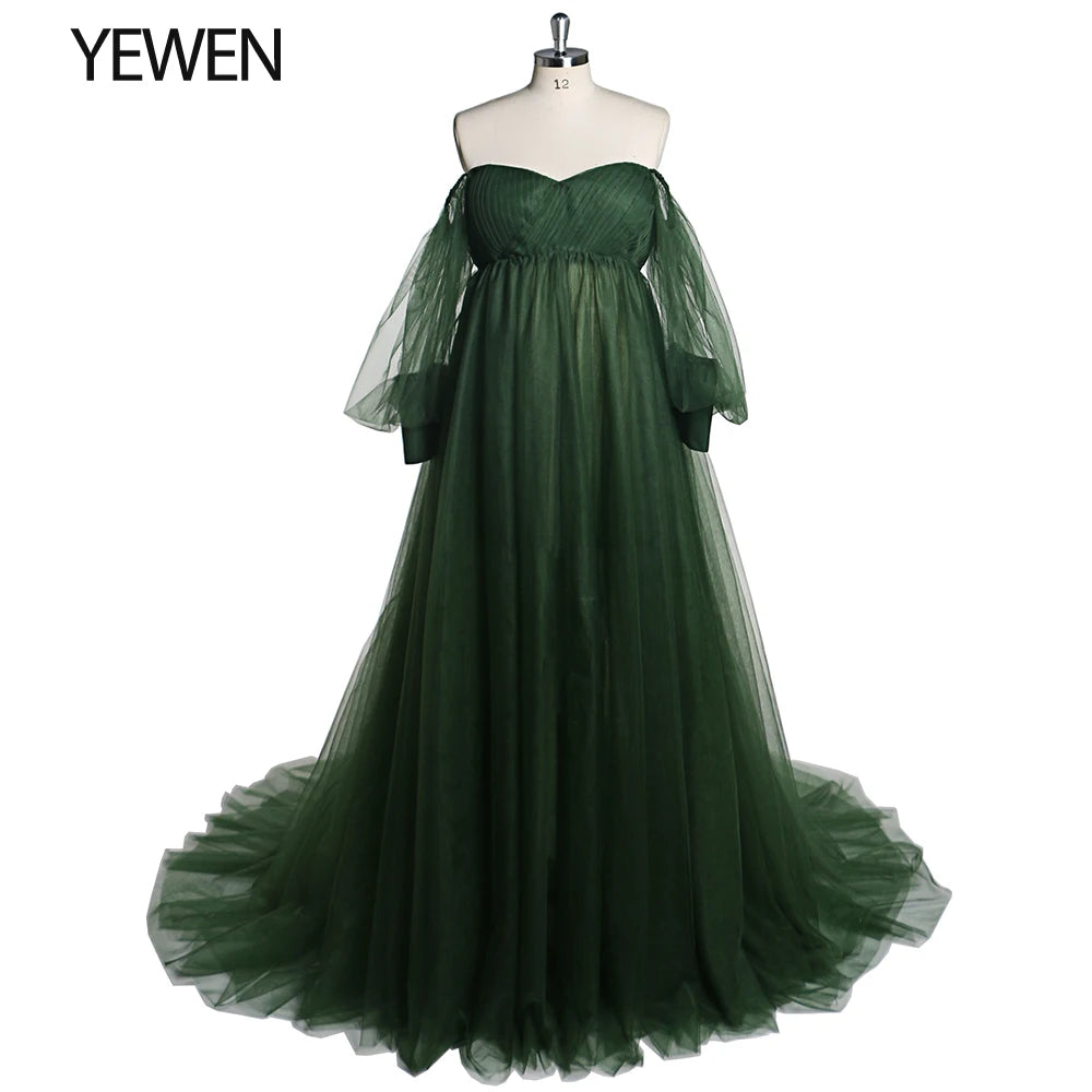 Tulle Off Shoulder Lace Up on Back Open Front Maternity Gown for Photo Shoot  Baby Shower Sunnderly