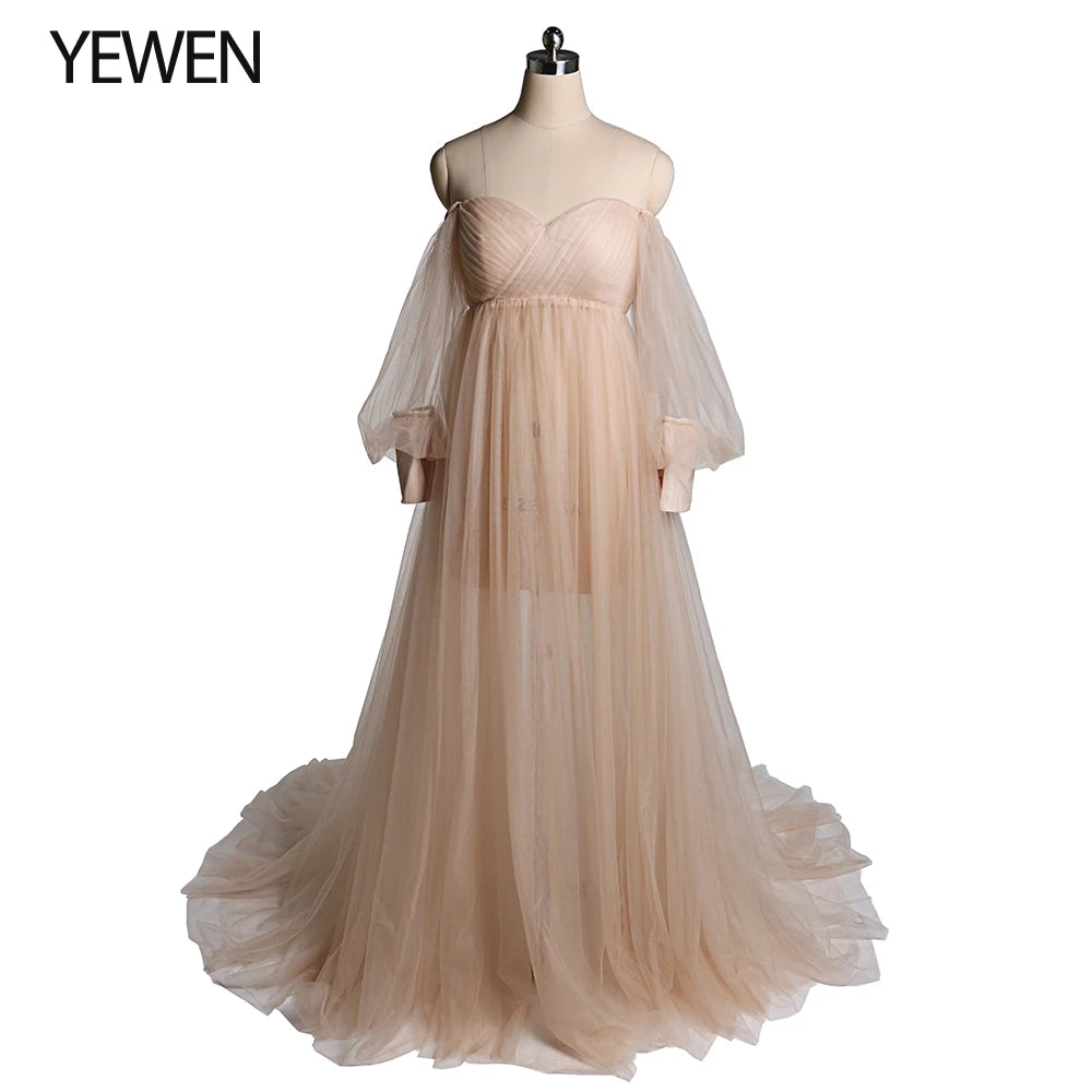 Tulle Off Shoulder Lace Up on Back Open Front Maternity Gown for Photo Shoot  Baby Shower Sunnderly