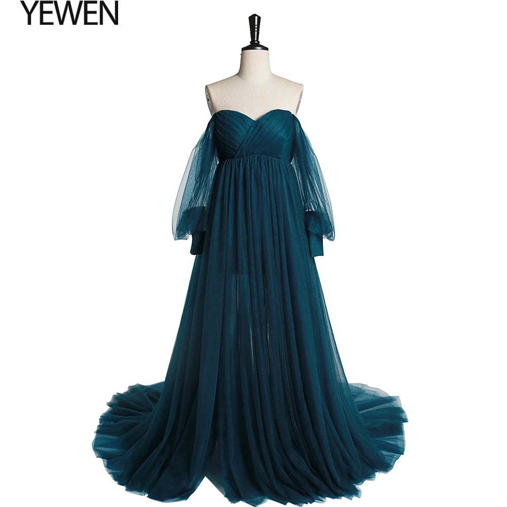 Tulle Off Shoulder Lace Up on Back Open Front Maternity Gown for Photo Shoot  Baby Shower Sunnderly